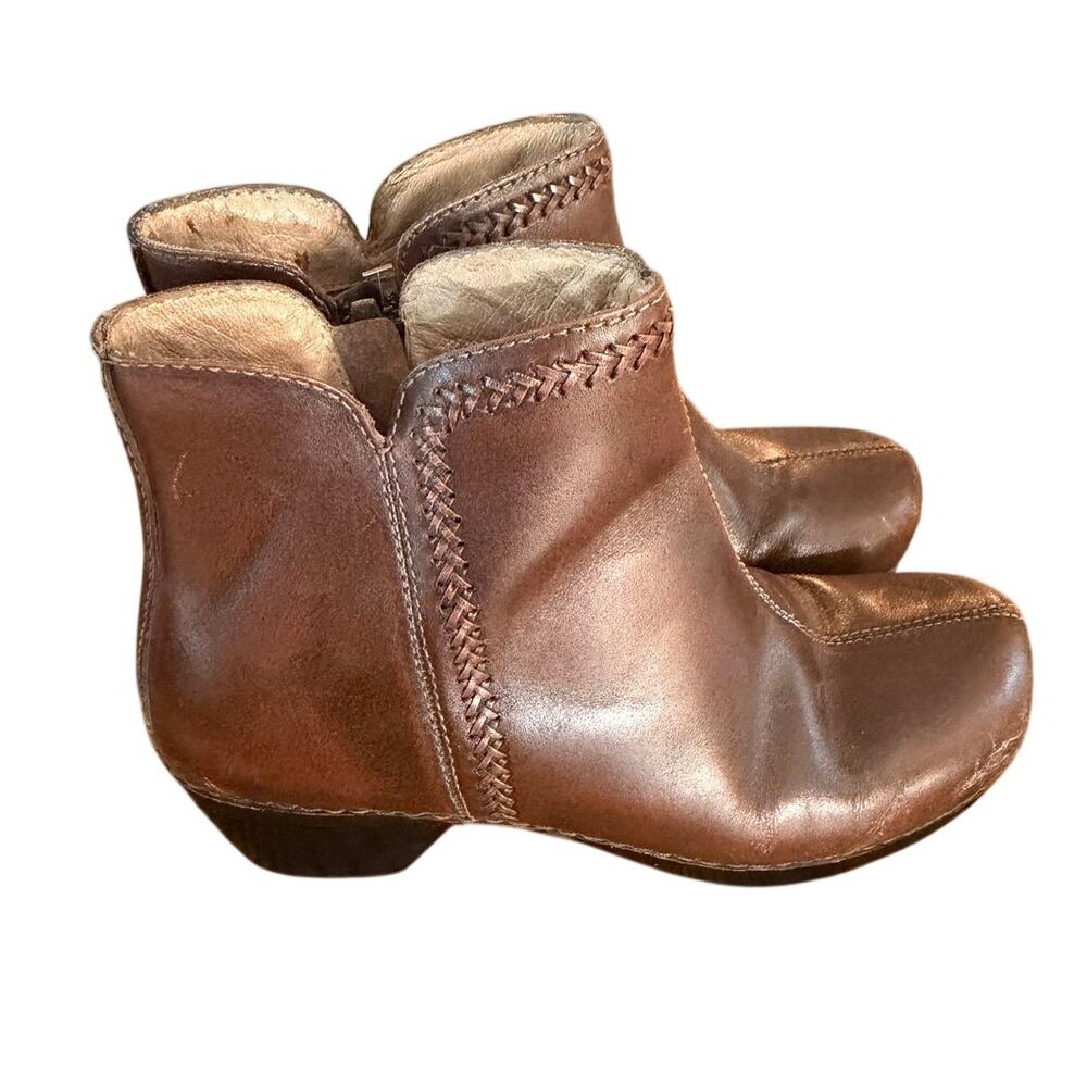 DANSKO Scout Brown Leather Ankle Boots Clog Braid detail Size EUR 40/US 9.5-10